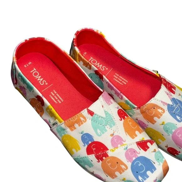 NWT TOMS Alpargata White Colorful Elephant Print Shoes, sz 7.5 - Picture 4 of 8